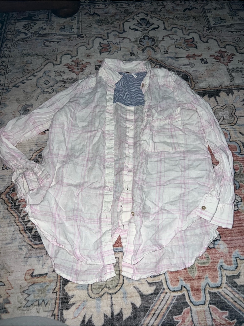 Light Pink Plaid Button-Up Shirt